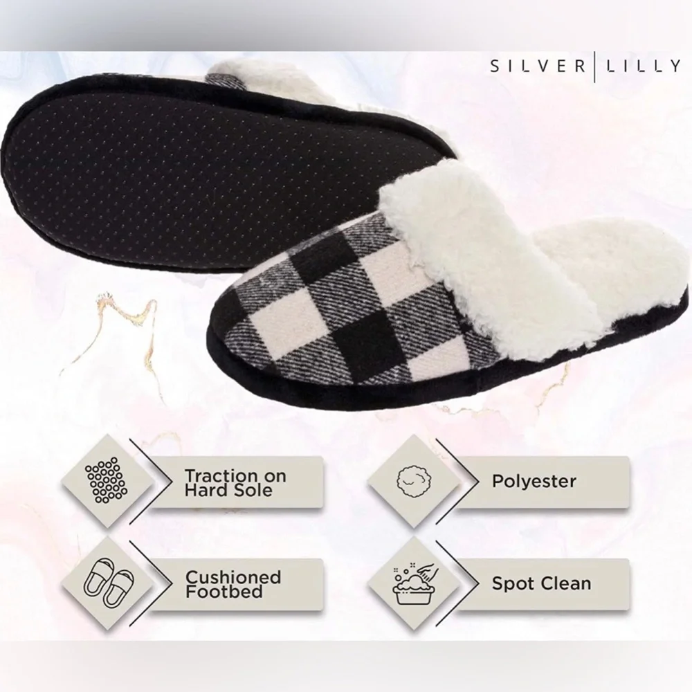 Fuzzy Buffalo Plaid Slippers - Picture 2 of 7